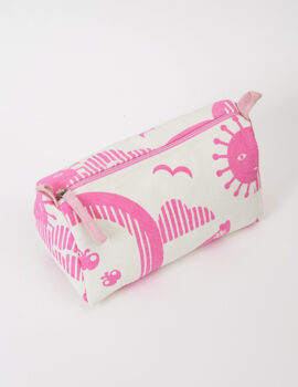 Pink Cotton Abstract Print 8x6x4 Inch Multipurpose Pouch