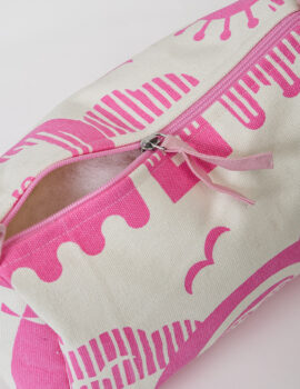 Pink Cotton Abstract Print 8x4x4 Inch Multipurpose Pouch