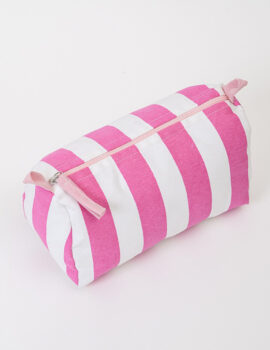 Pink Cotton Stripe Printed 8x4x4 Inch Multipurpose Pouch