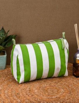 Green Cotton Stripe Printed 8x4x4 Inch Multipurpose Pouch