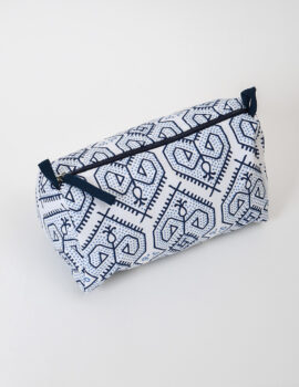 Blue Cotton Geometric Printed 8x6x4 Inch Multipurpose Pouch