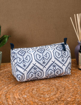 Blue Cotton Geometric Printed 8x4x4 Inch Multipurpose Pouch