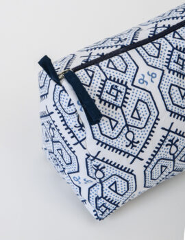 Blue Cotton Geometric Printed 8x4x4 Inch Multipurpose Pouch