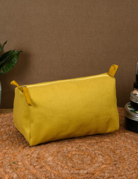 Mustard Cotton Solid Plain 8x4x4 Inch Multipurpose Pouch