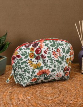 Multicolor Velvet Floral Printed 10x6x3 Inch Travel Pouch