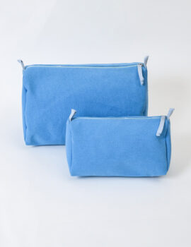 Blue Cotton Solid Plain 10x7x5 Inch & 8x4x4 Inch Multipurpose Pouch Set Of 2