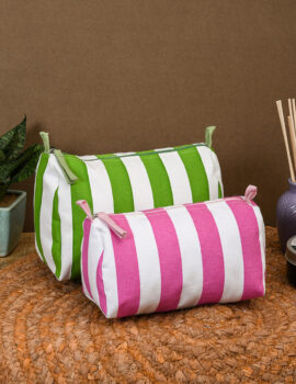 Pink & Green Stripe Printed 8x6x4 Inch & 8x4x4 Inch Multipurpose Pouch Set Of 2