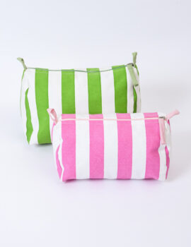 Pink & Green Stripe Printed 8x6x4 Inch & 8x4x4 Inch Multipurpose Pouch Set Of 2