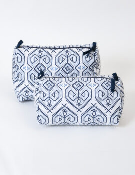 Blue Cotton Geometric Printed 8x6x4 Inch & 8x4x4 Inch Multipurpose Pouch Set Of 2