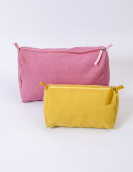 Pink & Mustard Cotton Solid Plain 10x7x5 Inch & 8x4x4 Inch Multipurpose Pouch Set Of 2