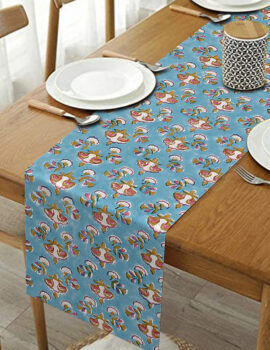 Teal Color Sheeting Fabric Printed Table Runner Size-14″X70″