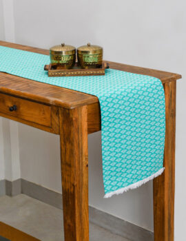 Sea Green Cotton Geometric Printed Table Runner Size-13″X70″