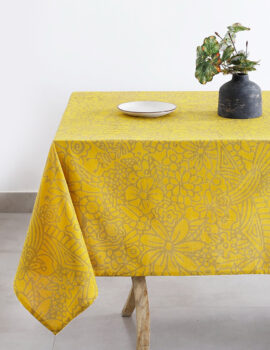 Yellow Color Cotton Fabric Printed Table Cover Size- 62″X100″