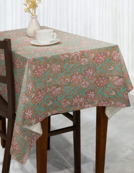 Brown Color Cotton Fabric Floral Printed Table Cover Size- 60″X90″