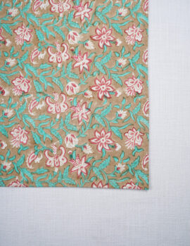 Brown Color Cotton Fabric Floral Printed Table Cover Size- 60″X90″