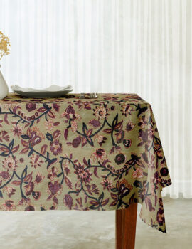 Green Color Cotton Fabric Floral Printed Table Cover Size- 60″X90″