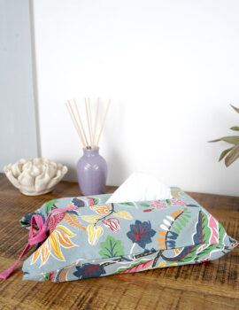 Grey Cotton Floral Printed 11×7 Inch Tissue Box Cover