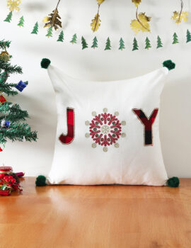 White Joy  Cotton 16X16 Inch Embroidery Cushion Cover