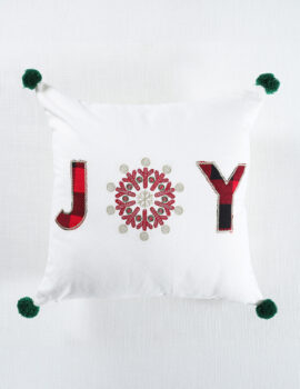 White Joy  Cotton 16X16 Inch Embroidery Cushion Cover