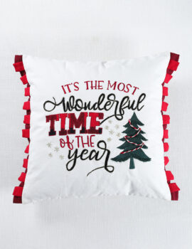 White X-Mas Time Cotton 16X16 Inch Embroidery Cushion Cover