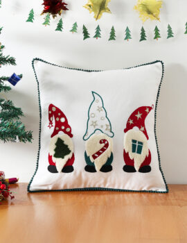 White Cheers Santa Cotton 16X16 Inch Embroidery Christmas Cushion Cover