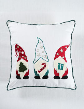 White Cheers Santa Cotton 16X16 Inch Embroidery Christmas Cushion Cover