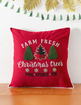 Red Farm Fresh Cotton 16X16 Inch Embroidery Christmas Cushion Cover