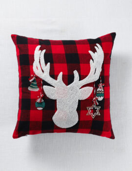 Red And Black Check Cotton 16X16 Inch Embroidery Christmas Cushion Cover