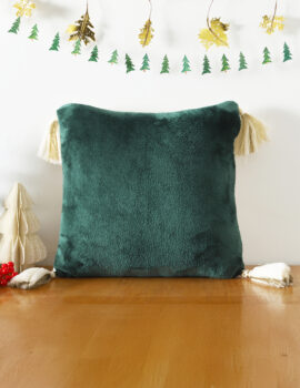 Green Snow White Soft Fur 16X16 Inch Embroidery Christmas Cushion Cover