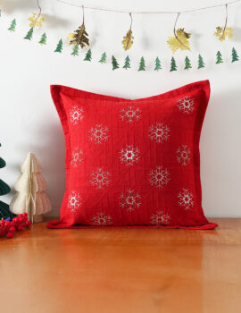 Red Goldy Flakes Metalese 16X16 Inch Embroidery Christmas Cushion Cover