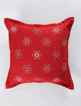 Red Goldy Flakes Metalese 16X16 Inch Embroidery Christmas Cushion Cover