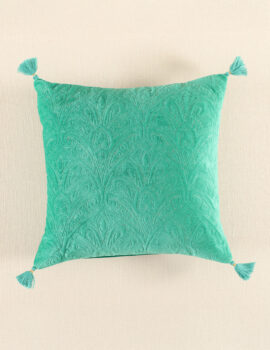 Aqua Floralzari Emb Cotton 16X16 Inch Embroidery Cushion Cover