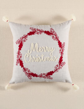 Grey Merry Christmas Cotton 16X16 Inch Embroidery Christmas Cushion Cover