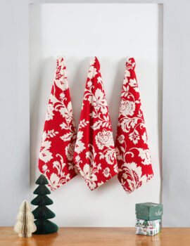 Red Rosy Flower Cotton 18X26 Inch Set Of 3 Christmas Kitchen Towel