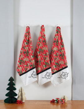 Red Heavenly Peace Cotton 18X26 Inch Set Of 3 Christmas Kitchen Towel