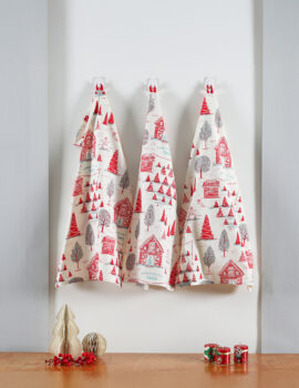 Red On White X-Mas Valley Cotton 18X26 Inch Set Of 3 Christmas Kitchen Towel