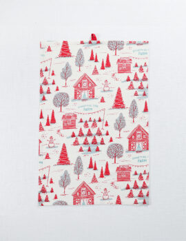 Red On White X-Mas Valley Cotton 18X26 Inch Set Of 3 Christmas Kitchen Towel