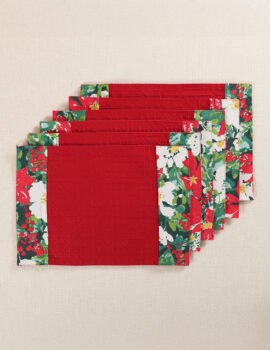 Dark Red Metalease Bloom Cotton 13X19 Inch  Set Of 6 Christmas Placemat