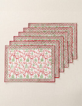 Red On White Jungle Love Cotton 13X19 Inch  Set Of 6 Christmas Placemat