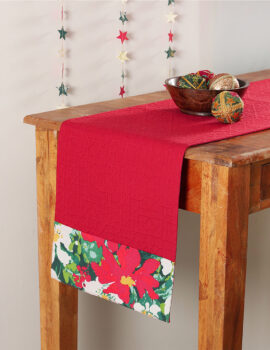 Red Metalease Bloom Cotton  14×70 Inch Christmas Runner