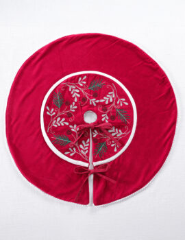 Red Silver Gloom Cotton Velvet 22 Inch Dia Tree Skirt