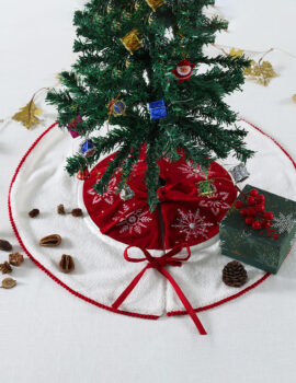 Red On White Snow White Fur/ Velvet 22 Inch Dia Tree Skirt