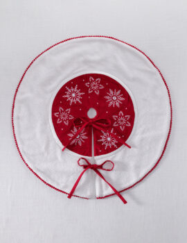 Red On White Snow White Fur/ Velvet 22 Inch Dia Tree Skirt