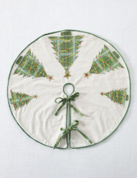 Green On White X Mas Tree Cotton 22 Inch Dia Tree Skirt