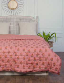 Front- delicate floral boota pattern back- Leafy running print. Block print and hand quilted  90×108 Inch Quilt