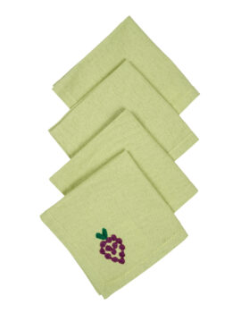 Green Cotton Grapes Embroidery 8×8 Inch Napkin Set Of 4