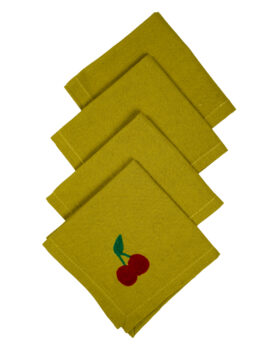 Olive Cotton Cherry Embroidery 8×8 Inch Napkin Set Of 4