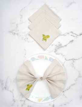 White Cotton Lemon Embroidery 10×10 Inch Napkin Set Of 4