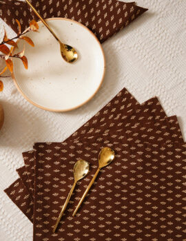 Brown With Gold Print Leaf Cotton 12X12 Inch Set of 6 Napkin