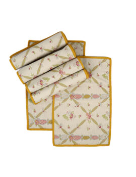 Grey Beige Cotton Floral Printed 13×19 Inch Placemat Set Of 6